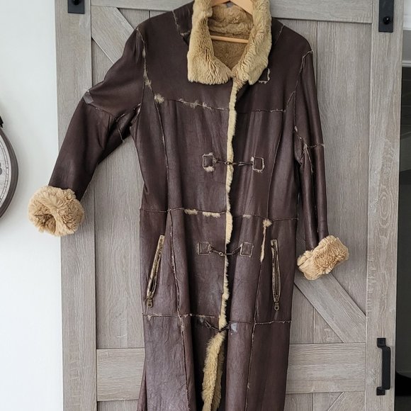 Unique  Leather Winter Coat (Runway piece), size M, brown - Picture 7 of 16
